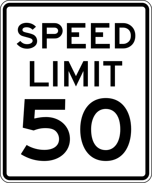 Sign reading "Speed Limit 50"