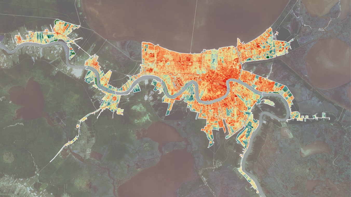 Land surface temperature map of the New Orleans Metropolitan Area