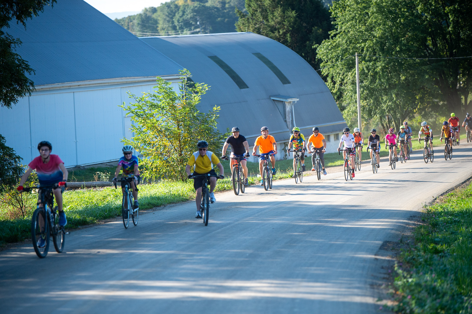 Group of cyclists riding on the 9-11 Memorial Trail