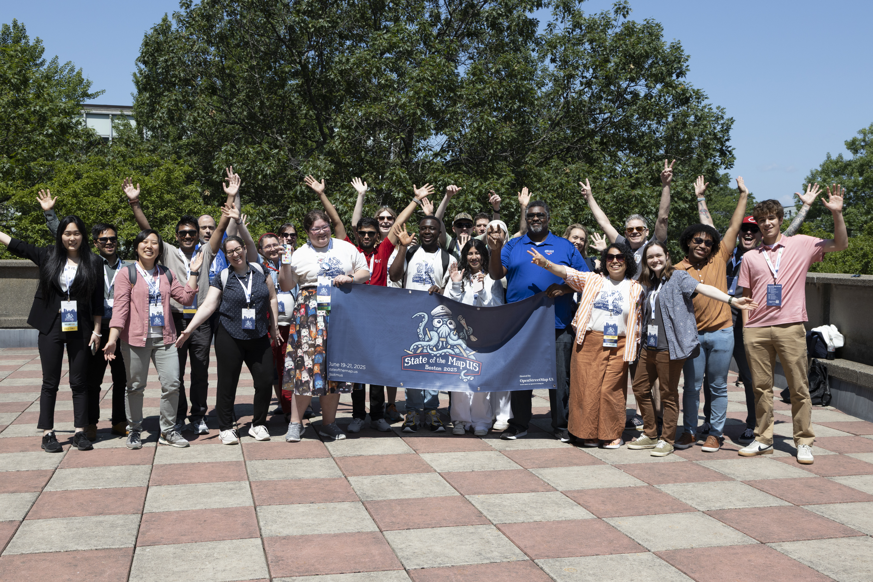 A group photo on the outside terrace at BU