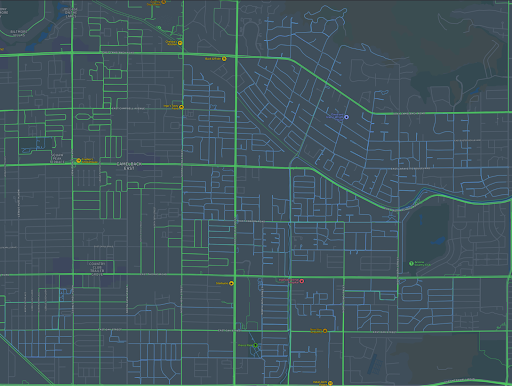 Screenshot of Sean’s Mapillary contributions (in blue)