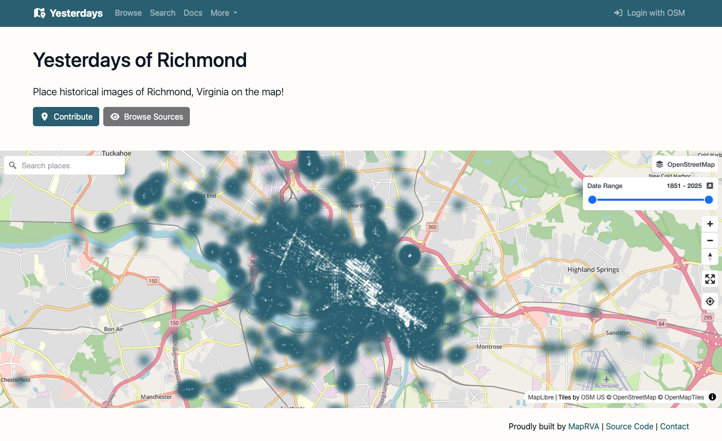 A screenshot of the Yesterdays of Richmond homepage